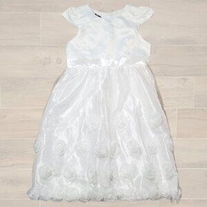 White Girl Satin flowercover dress for First Communion,Weddings, or any occasion